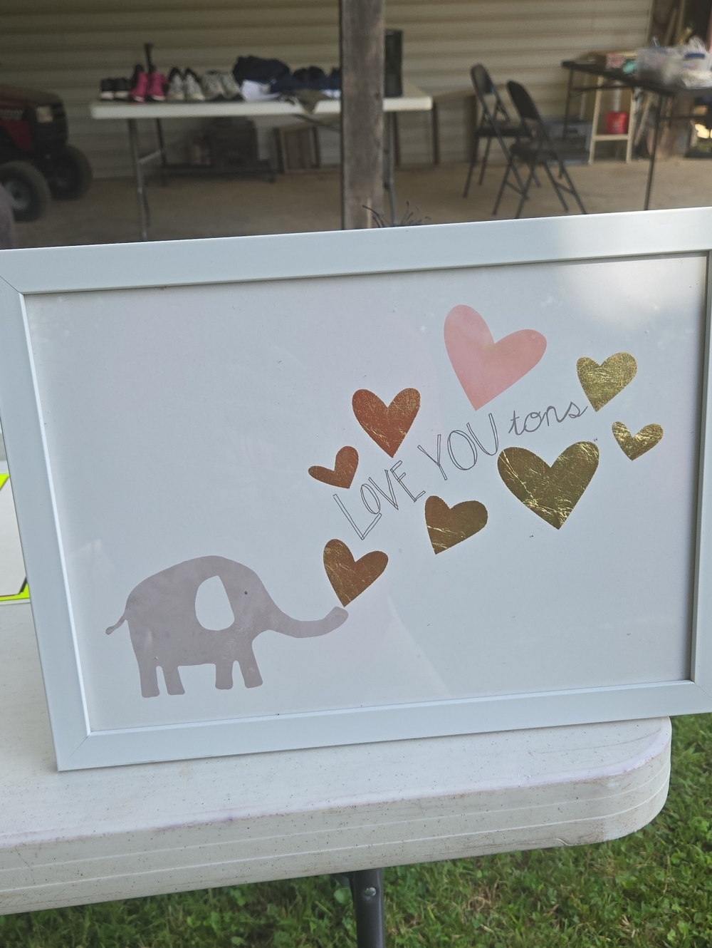 Elephant Love You Tons Framed Wall Art - Pink, Gold, Brown